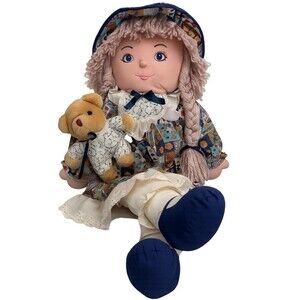 Vintage Handmade Cotton Cloth Fabric Cute Baby Doll Toy 30 Inch Embroidered Face